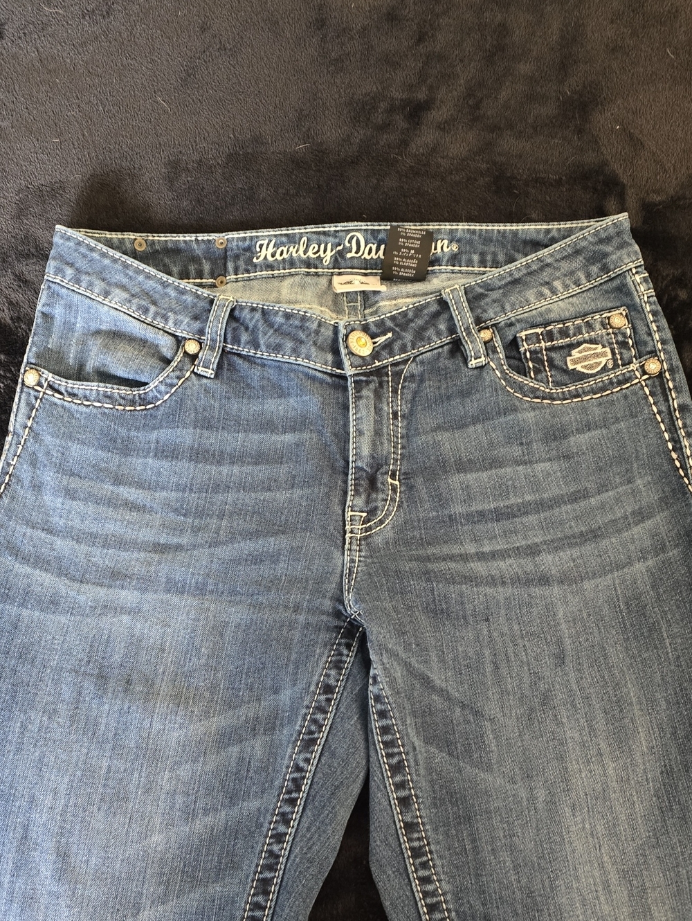 Harley-Davidson Blue Boot Cut Jeans with Wing Embroidery - Picture 12 of 13